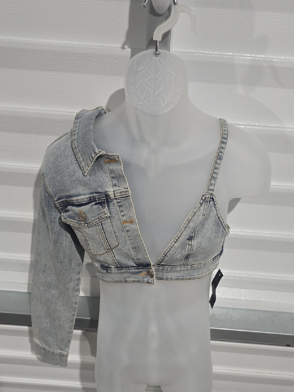 Edge Denim Asymmetric Cropped Jacket Top - Light Wash Blue NWT Size Small - Picture 8 of 16